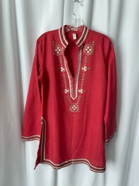 Embroidered Red Linen Tunic